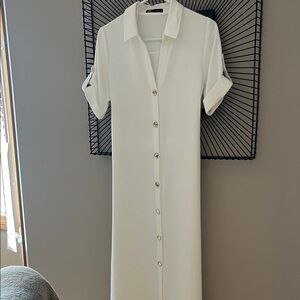 Zara Classic White Button-Front Midi Shirt Dress